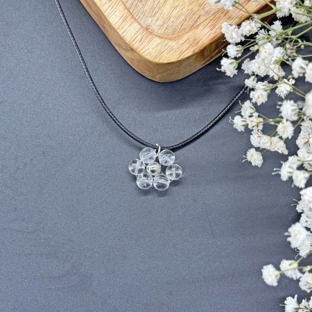 Кулон Квіточка натуральний камінь Гірський Кришталь на шнурі 17мм+- L-45-50см