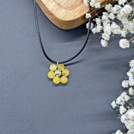 Кулон Квіточка натуральний камінь Цитрин на шнурі 17мм+- L-45-50см