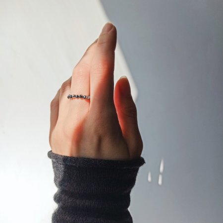 Кільце з натурального Терагерца+намистина кольору срібло гіпоалергенний сплав d-3мм 15-18р-р на резинці