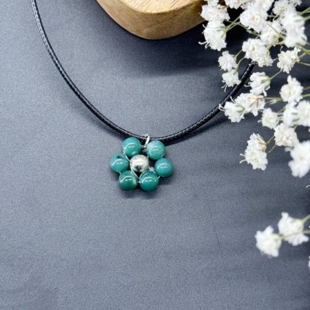 Кулон Квіточка натуральний камінь Агат темно-зелений на шнурі 17мм+- L-45-50см
