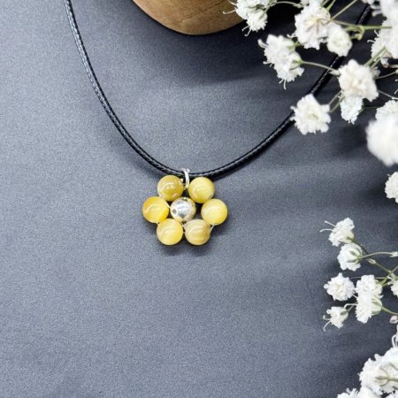 Кулон Квіточка натуральний камінь Тигровий Око жовте на шнурі 17мм+- L-45-50см
