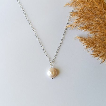Кулон Перли барочні (монетка опукла) на ланцюжку Xuping Jewelry родій, d-17мм + - L-44см