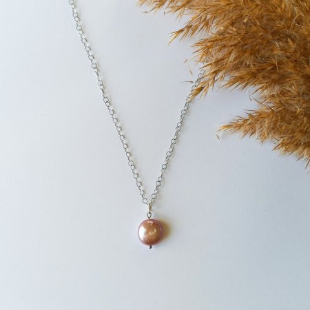 Кулон Перли барочні рожеві (монетка опукла) на ланцюжку Xuping Jewelry родій, d-17мм + - L-44см