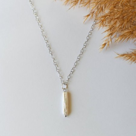 Кулон Перли барочні (трубочка) на ланцюжку Xuping Jewelry родій, d-25мм + - L-44см