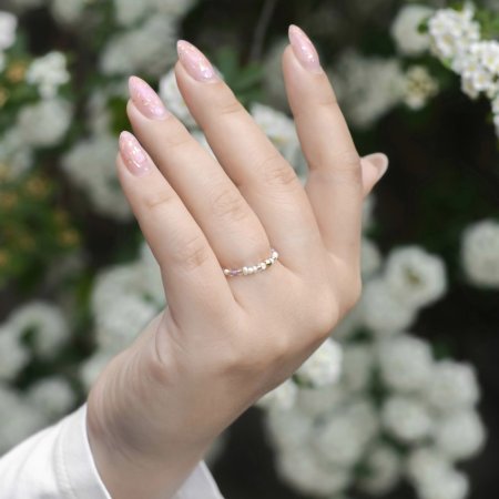 Каблучка на гумці Перли Антик, Циркон фіолетовий, Бісер +вставка гіп-ний сплав колір золото d-2-3мм+- 15-18р-р