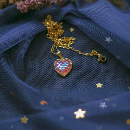 Кулон Серце малинове з переливом на ланцюжку, фур-ра гіп-ний сплав колір лимонне золото 15х17мм L-45см