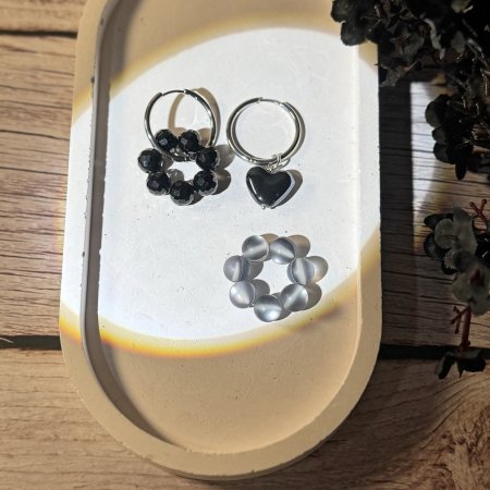 Сережки конструктори Чеське Скло, Опаліт і Серце кераміка 6мм+- L-30 мм